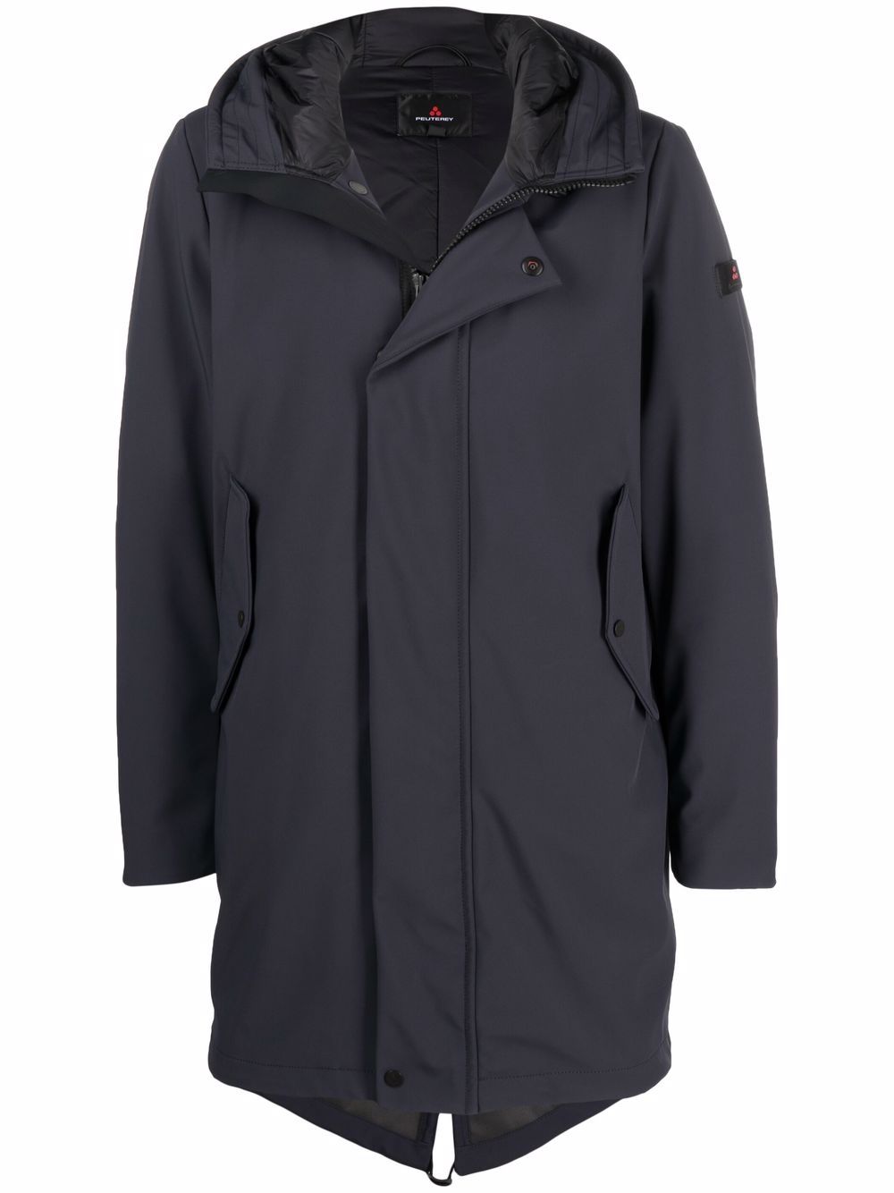 Logo patch hooded coat - Black