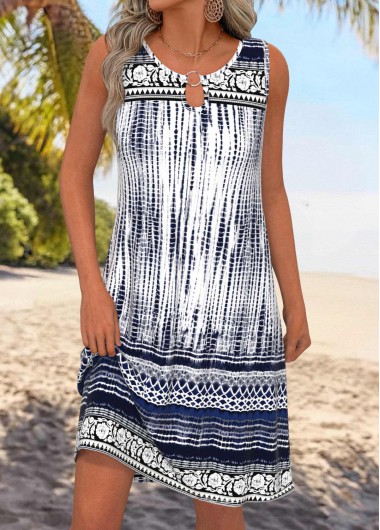 Modlily Multi Color Cut Out Tie Dye Print Sleeveless Dre