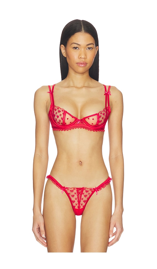For Love & Lemons Cross Stitch Hearts Underwire Bra in Red. - M also in L, S, XL