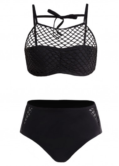 Modlily Pierced Tie Back Mid Waist Bikini Set