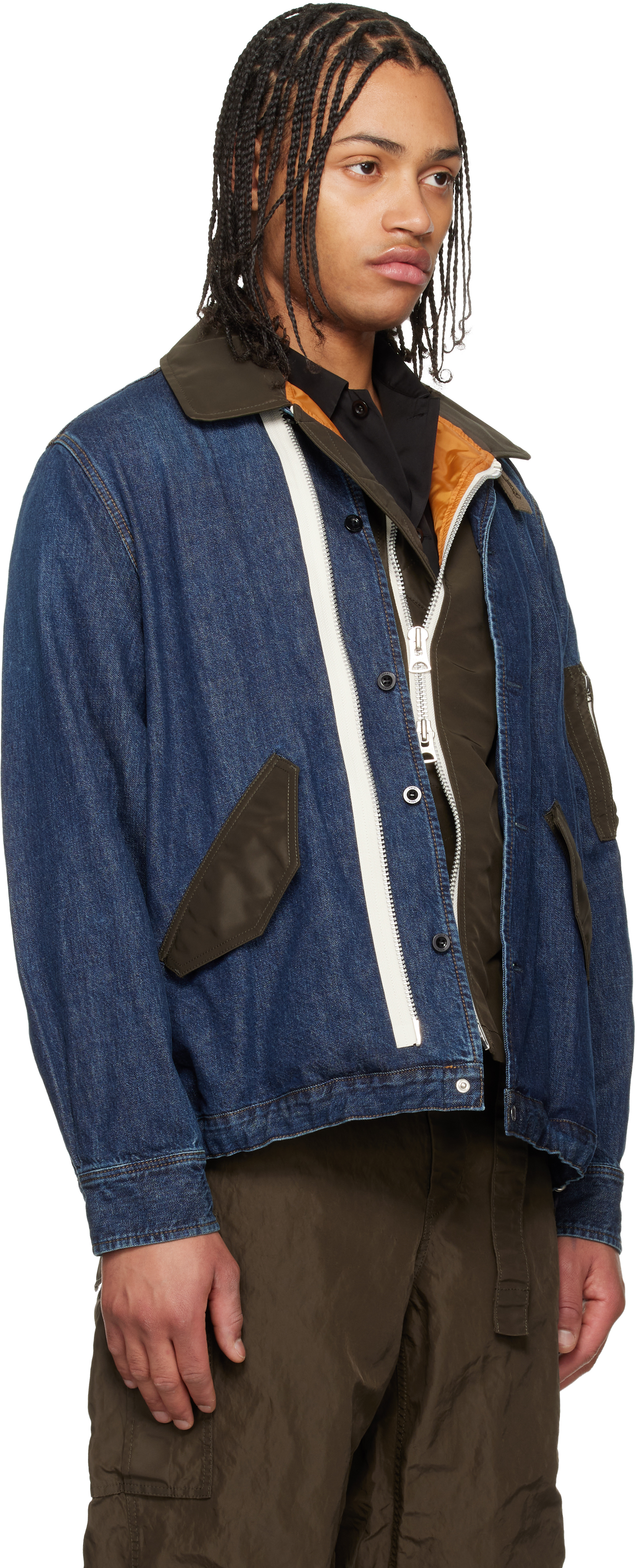 Blue Denim x Nylon Twill Blouson Denim Jacket
