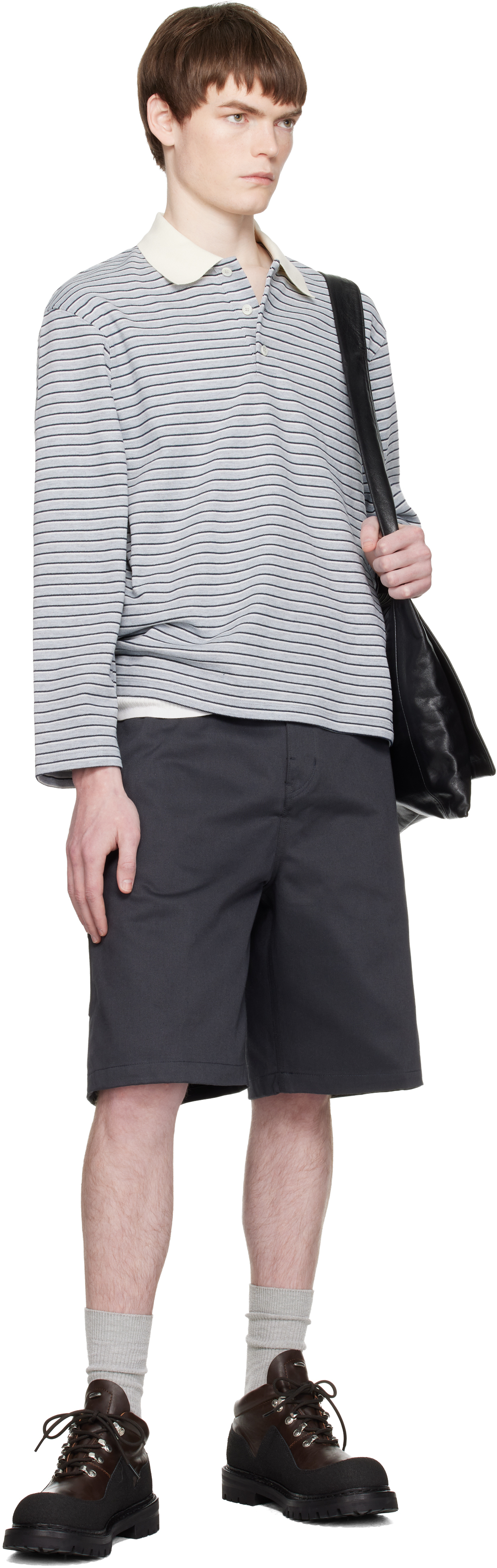 Navy Cotton Blend Stitch Pointed Bermuda Shorts