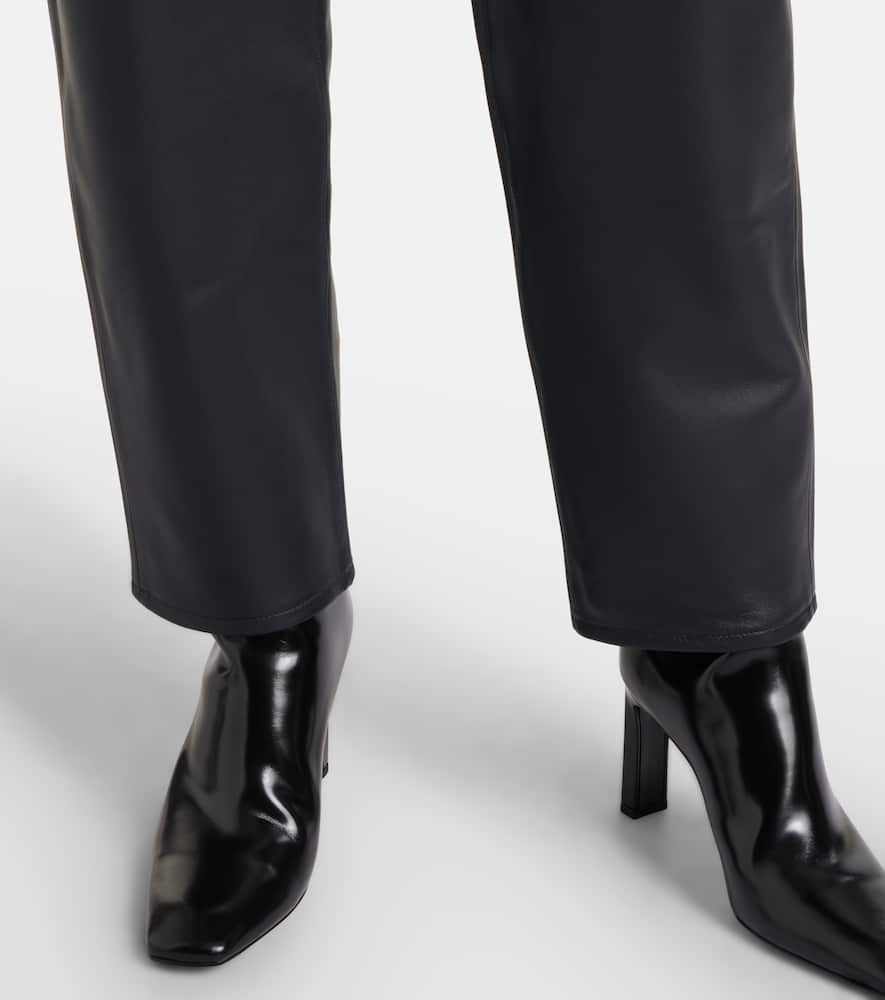 Neat leather straight pants
