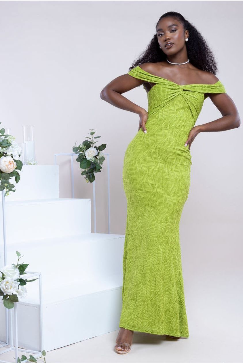 Goddiva Front Knot Twist Maxi Dress - Lime Green