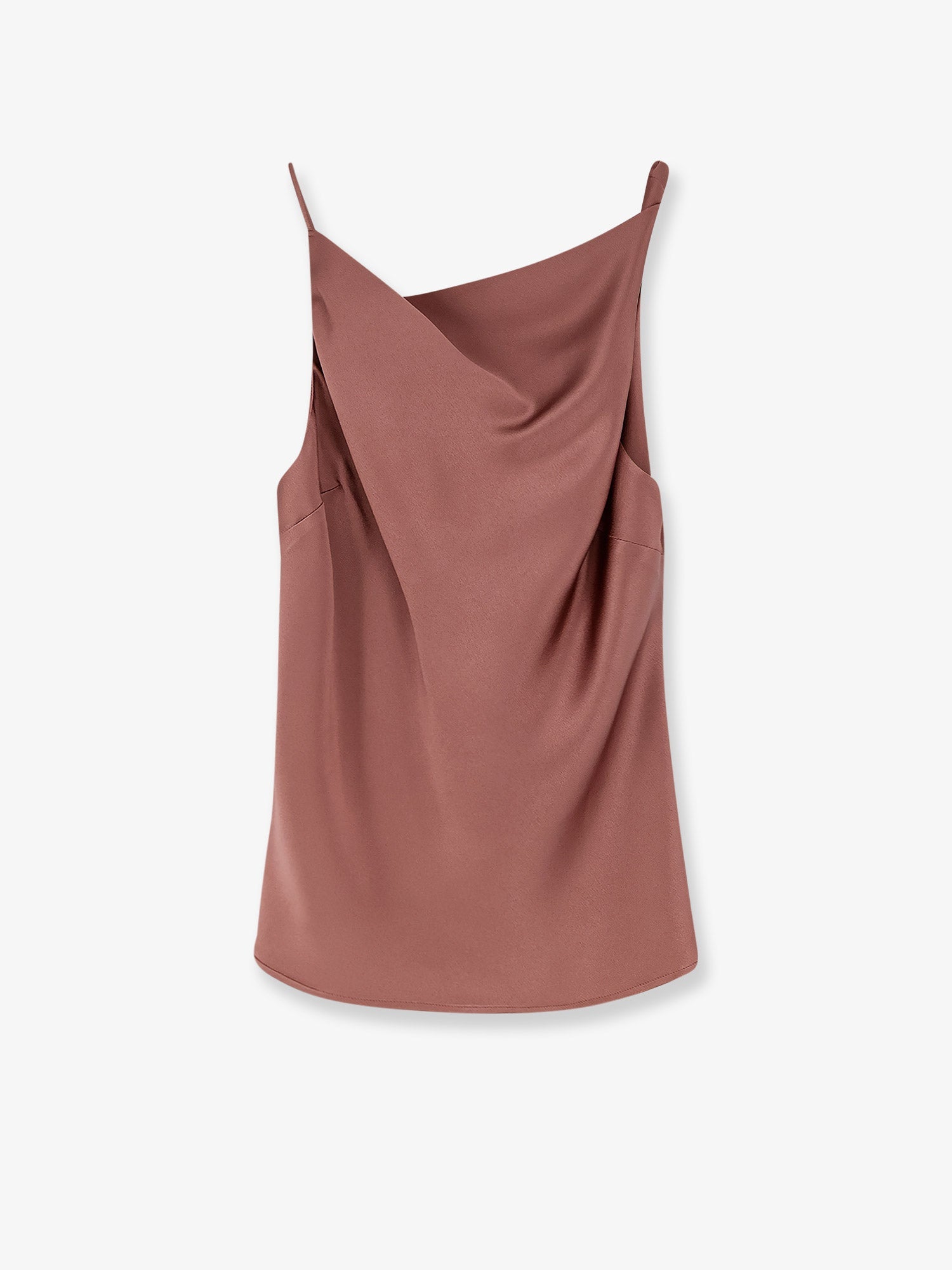 Asymmetrical Satin Tank Top — Brown