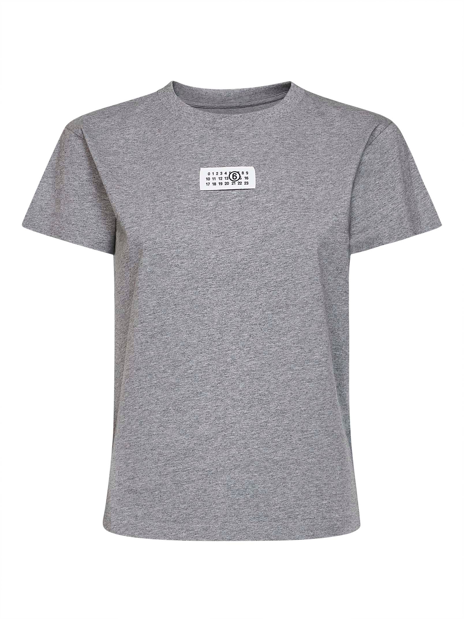Numeric-Embroidered Cotton T-Shirt — Gray