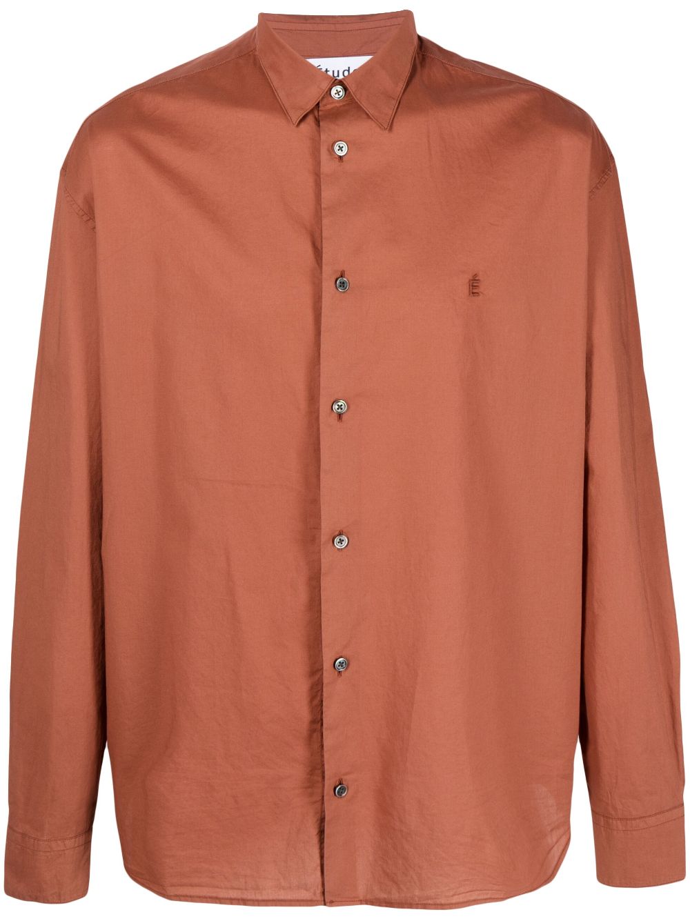 Logo-embroidery long-sleeve shirt - Brown