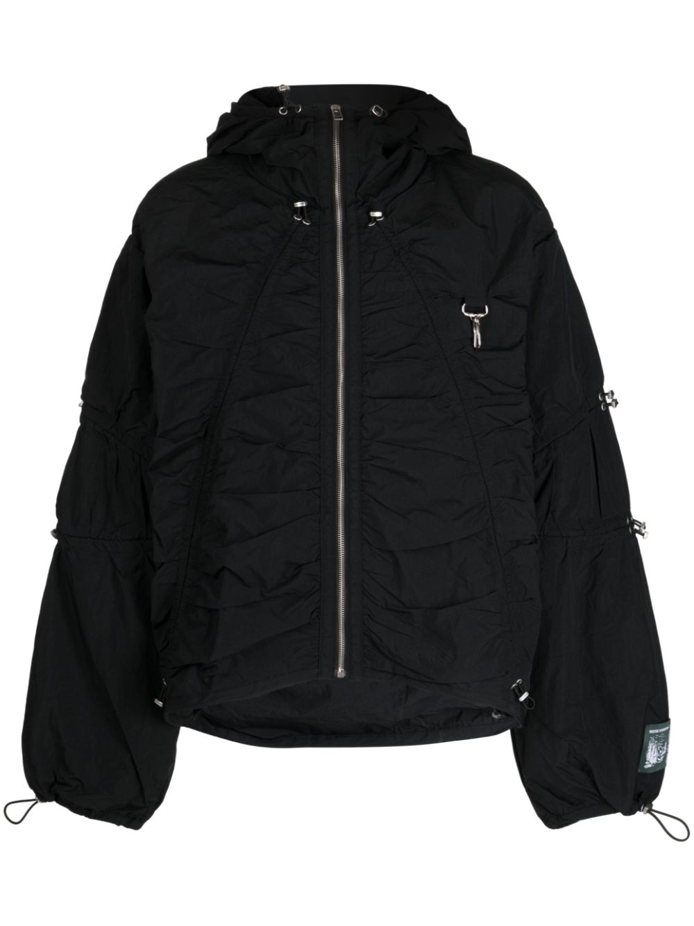 Drawstring zip-up hooded jacket - Black