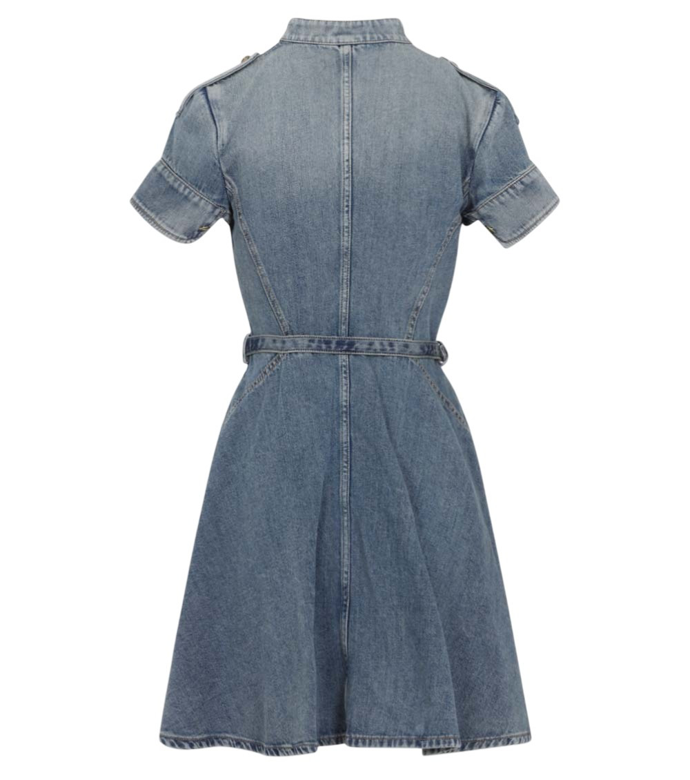 Light Blue Mock Collar Belted Mini Dress