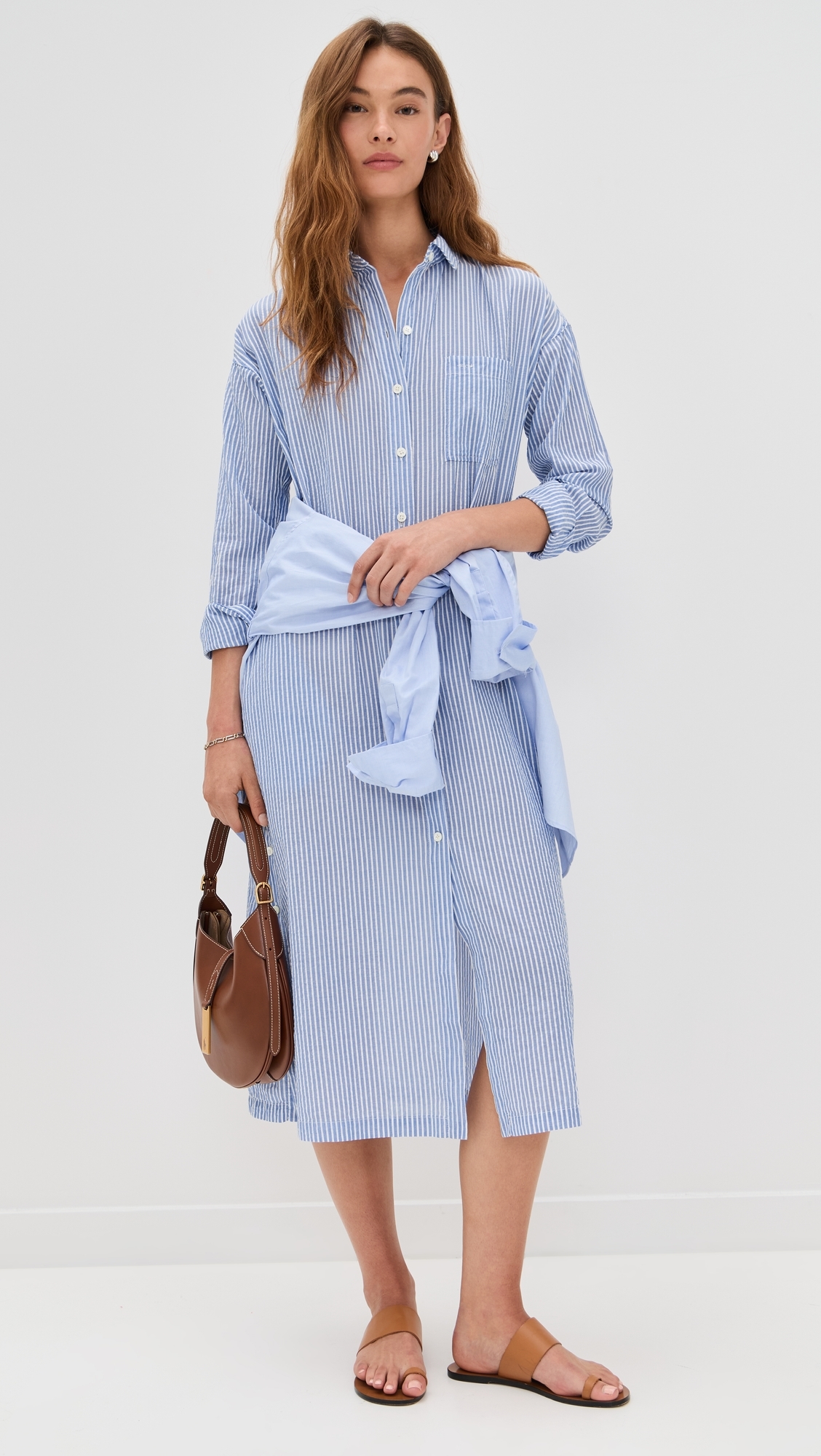 Kerry Shirtdress In Seersucker Stripe Blue/White