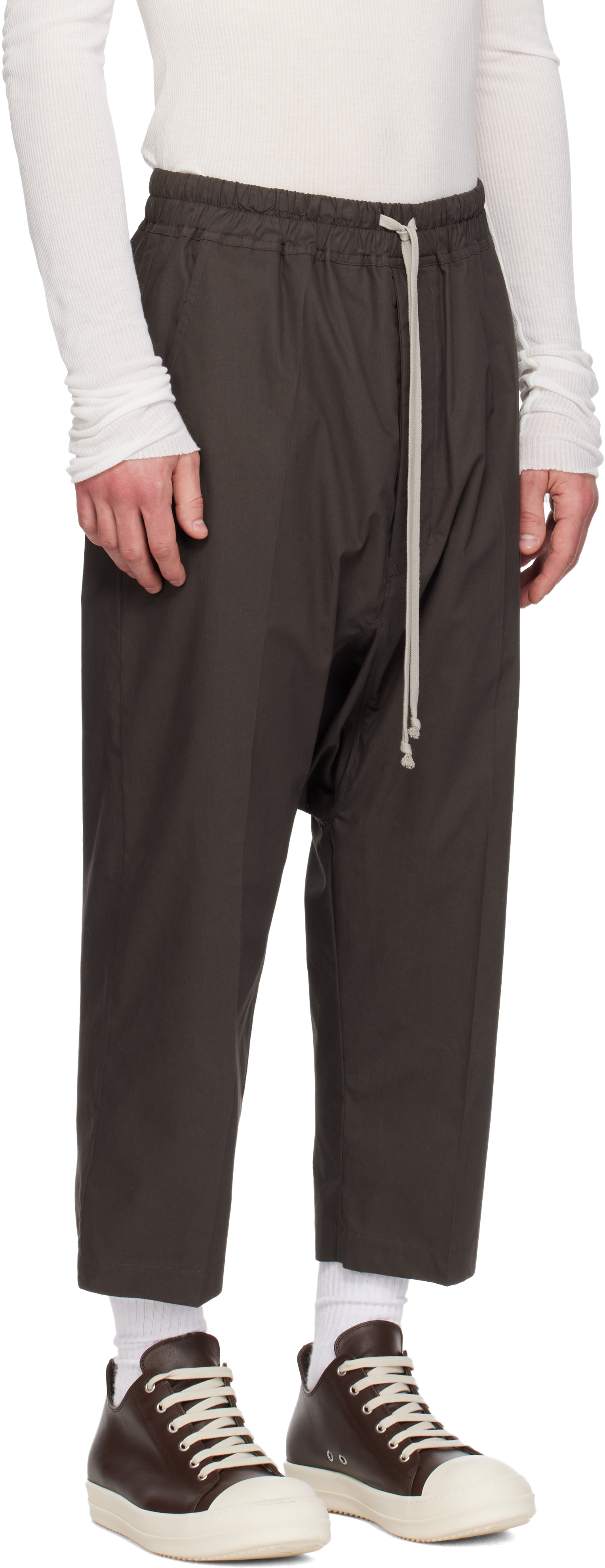 Gray Temple Drawstring Cropped Trousers
