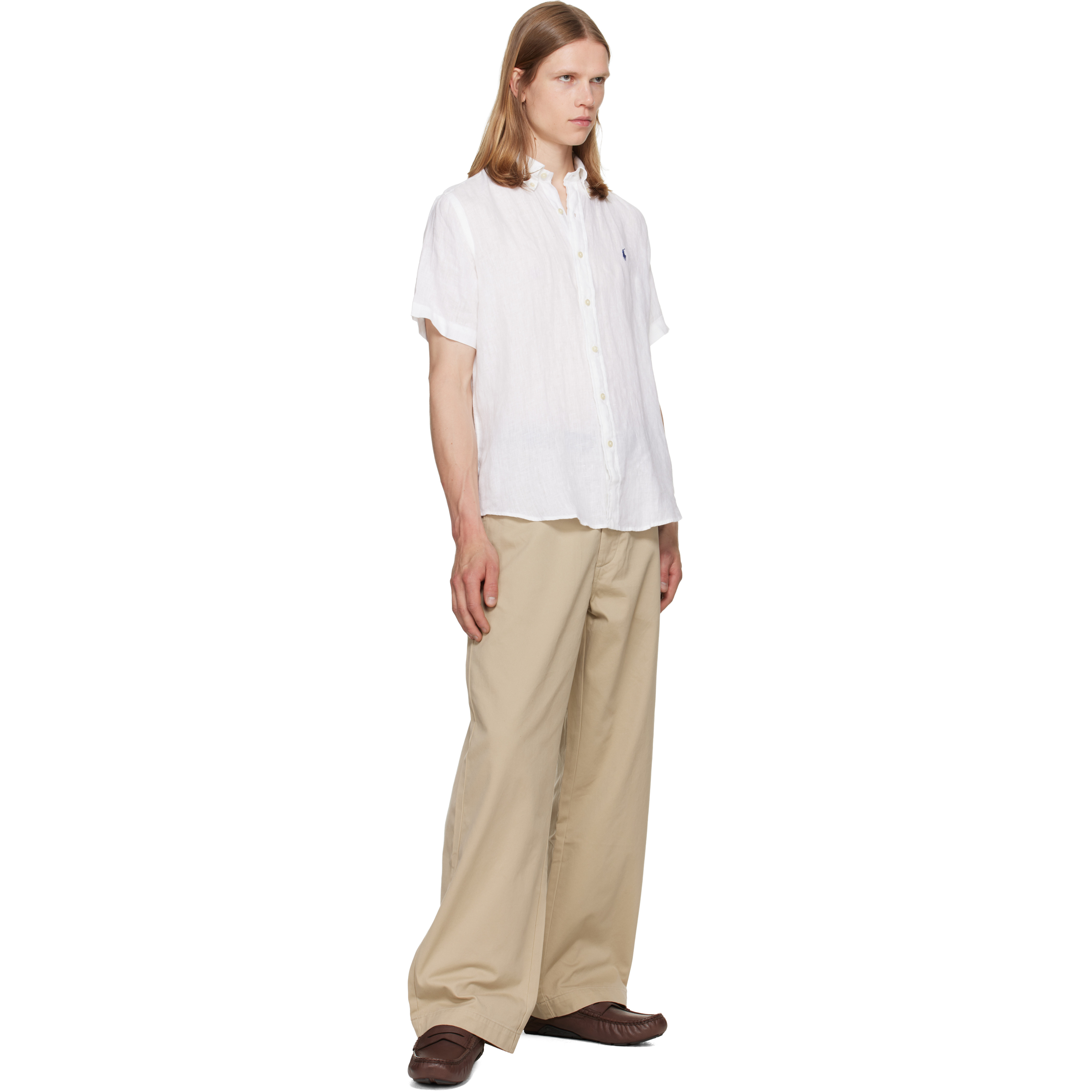 White Classic Fit Linen Shirt