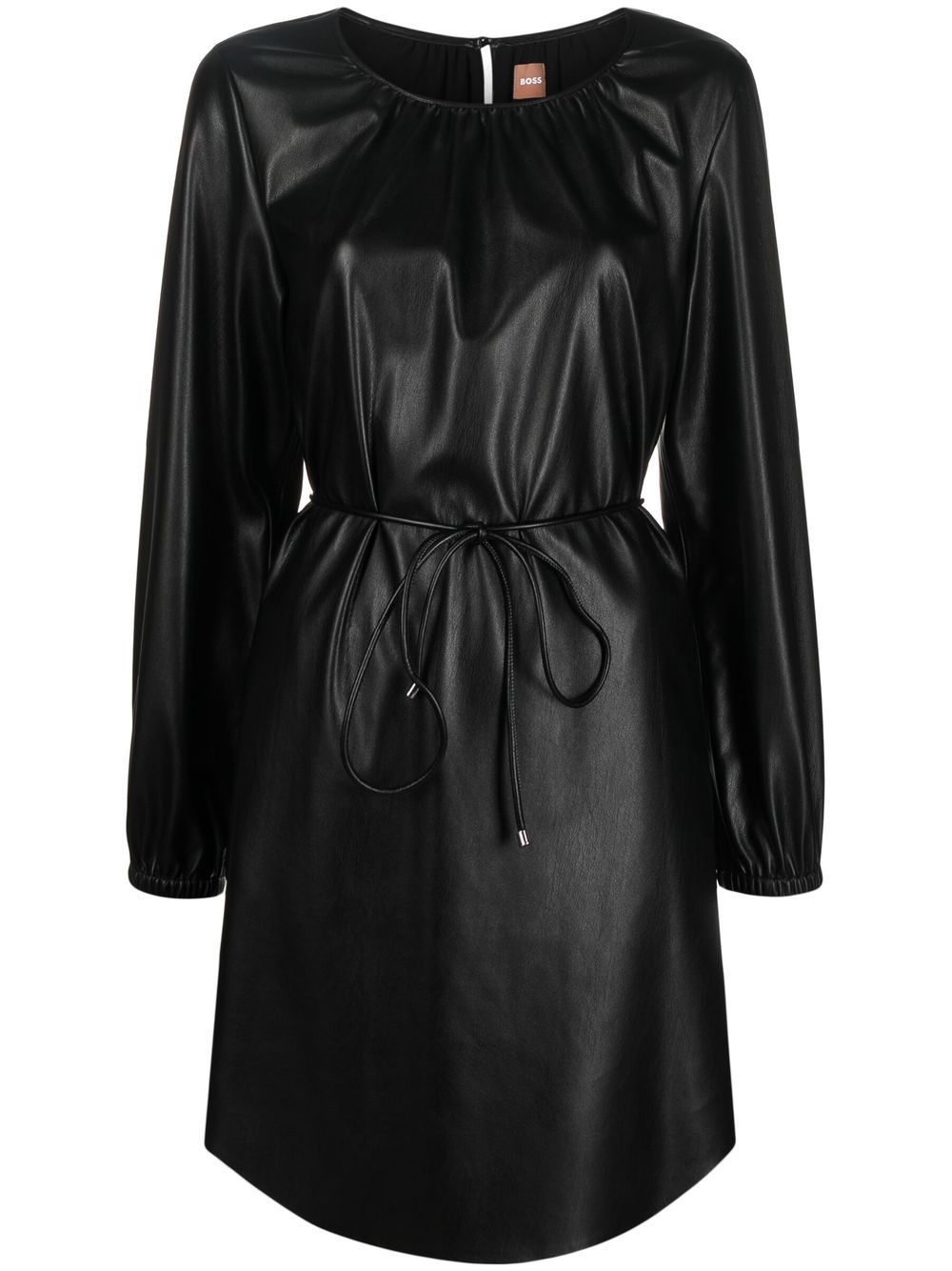 Faux-leather belted dress - Black