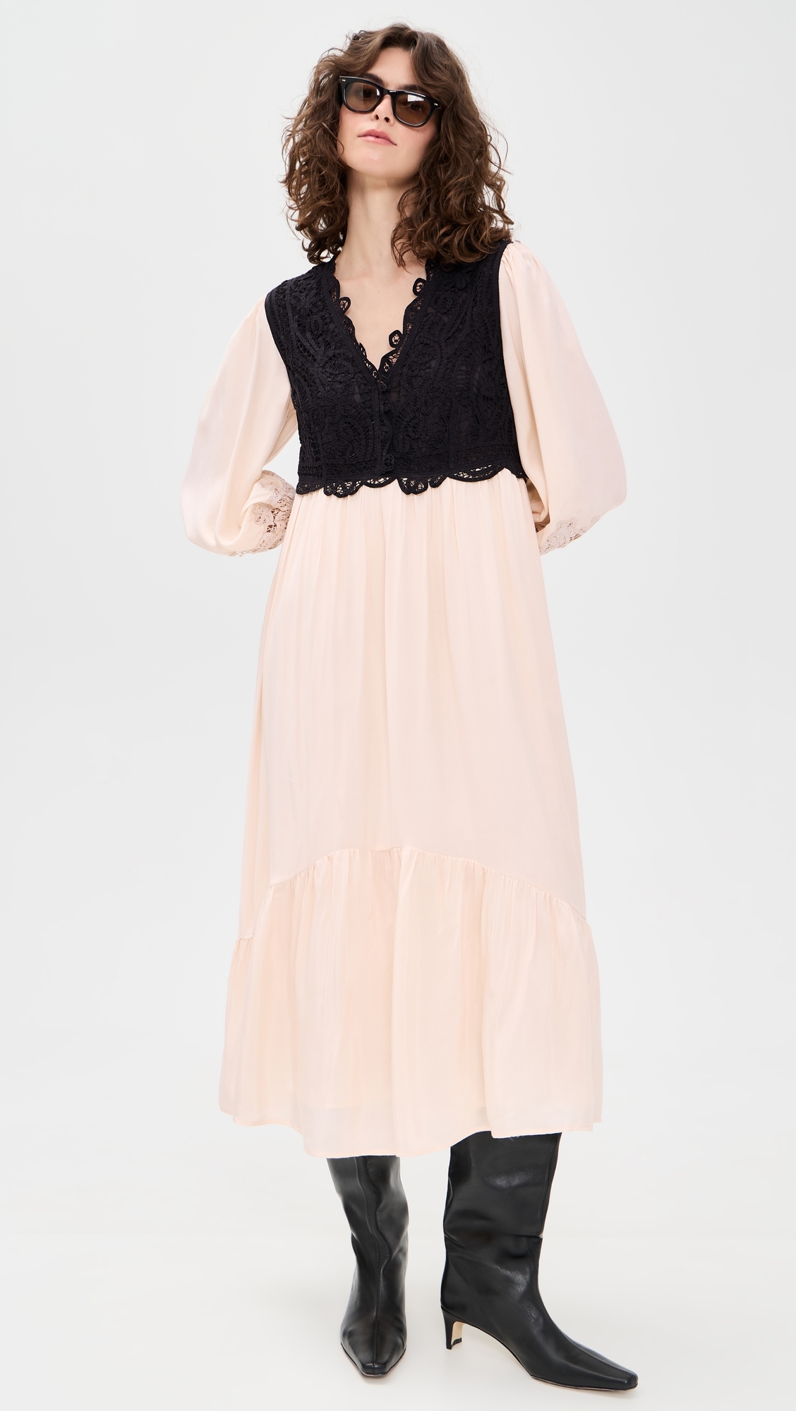 Adelina Battenberg Lace Long Sleeve Combo Dress