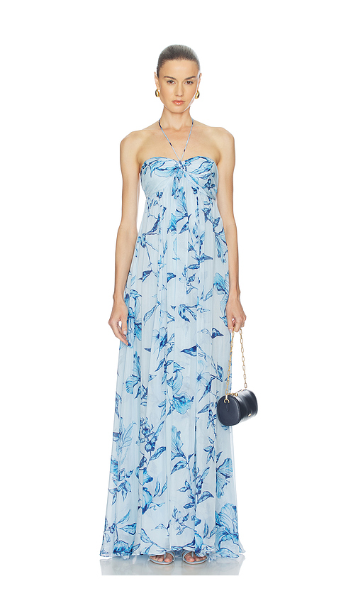 ROCOCO SAND Strapless Flared Dress in Blue. S. Also in XXS, XS, M, L