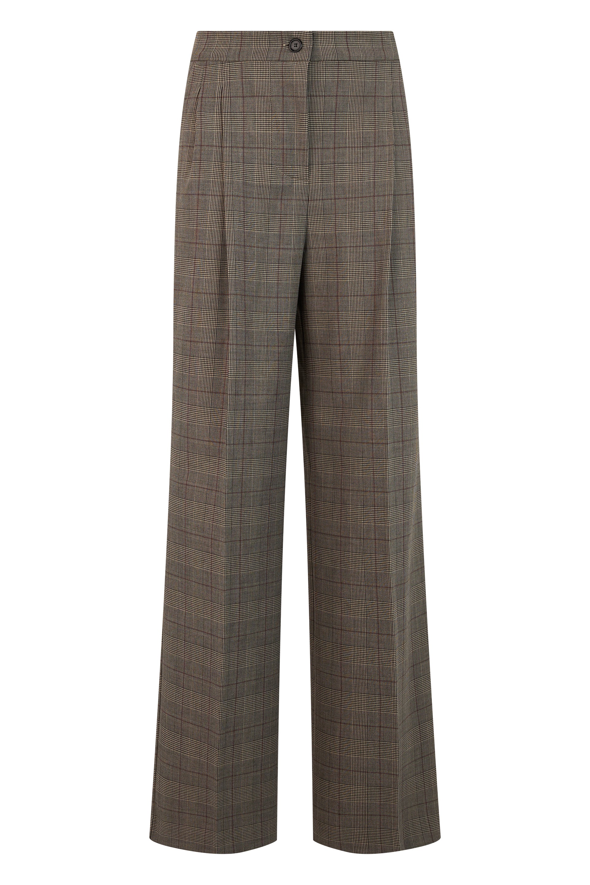 Checkered Wide-Leg Trousers with Elastic Waist