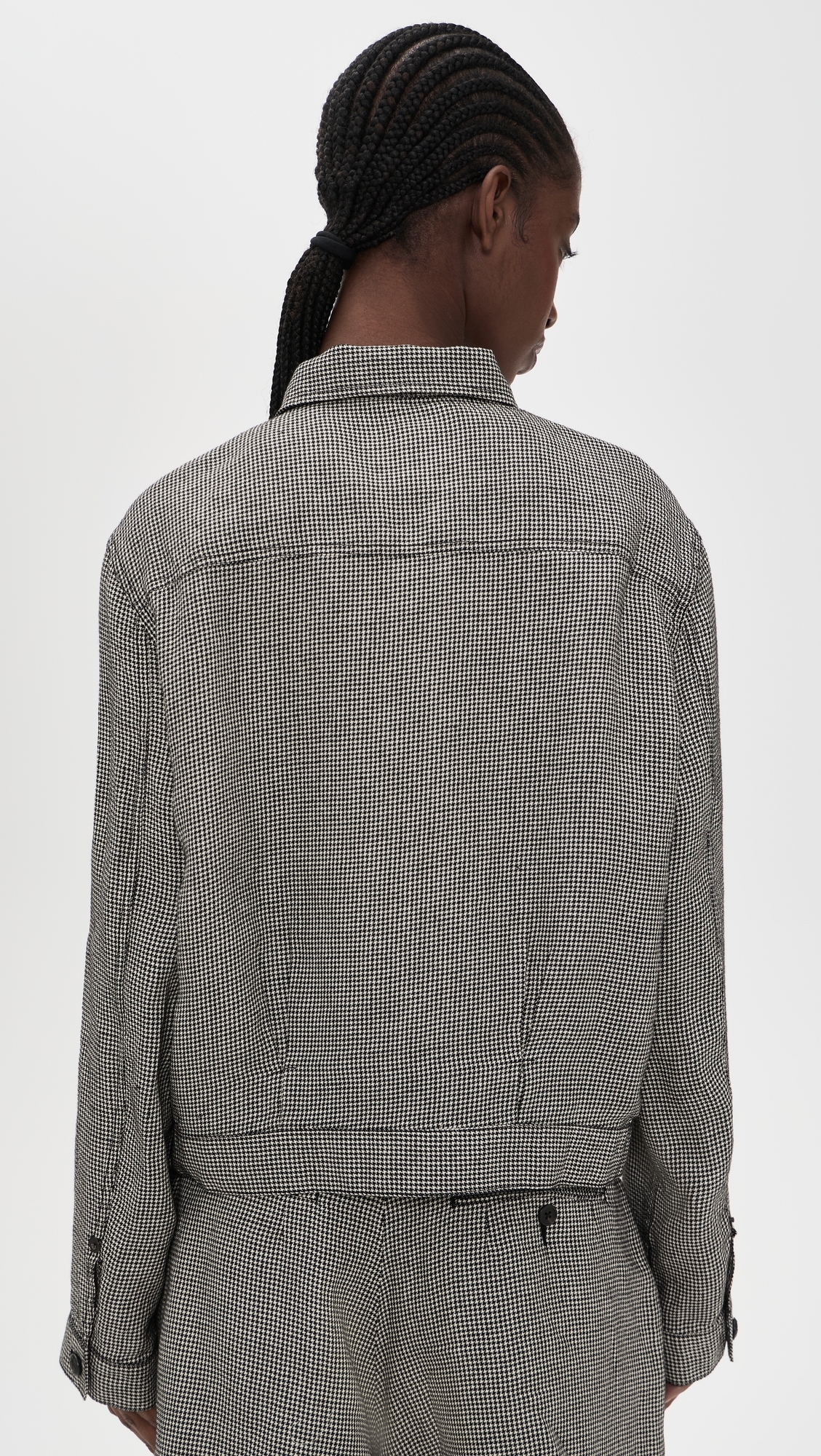 Relaxed Pleated Trucker Jacket Black And White Houndstooth