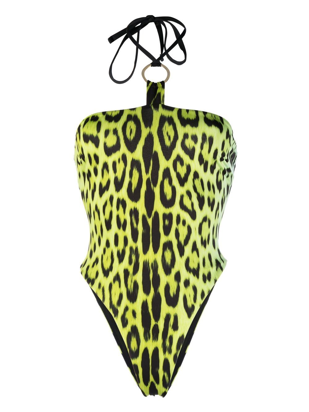 Leopard print halterneck swimsuit - Yellow