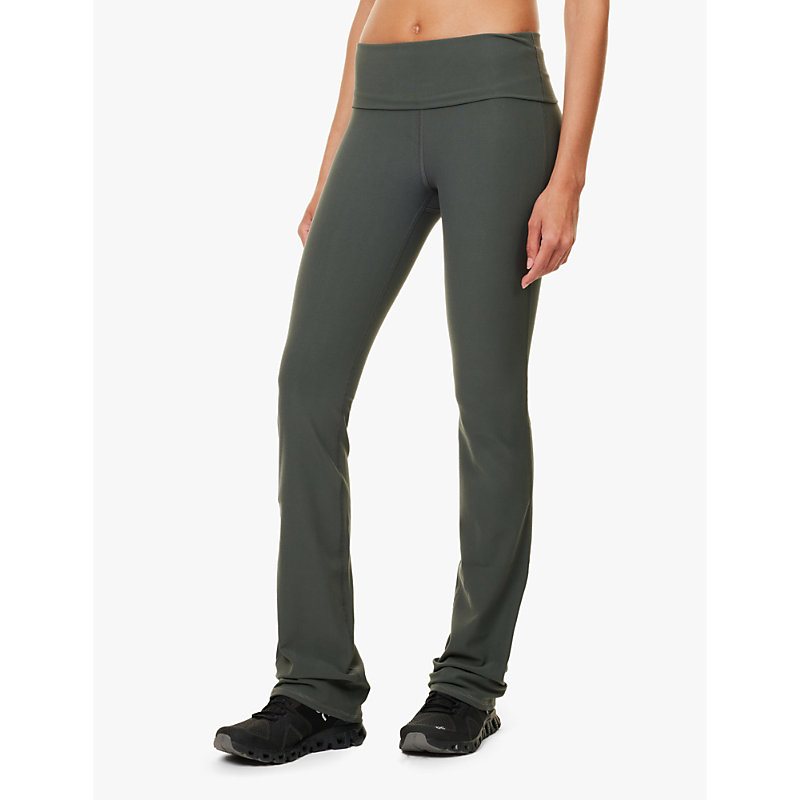 Womens Dark Cactus Alosoft Fold-over Bootcut Stretch-woven Leggings Xxs