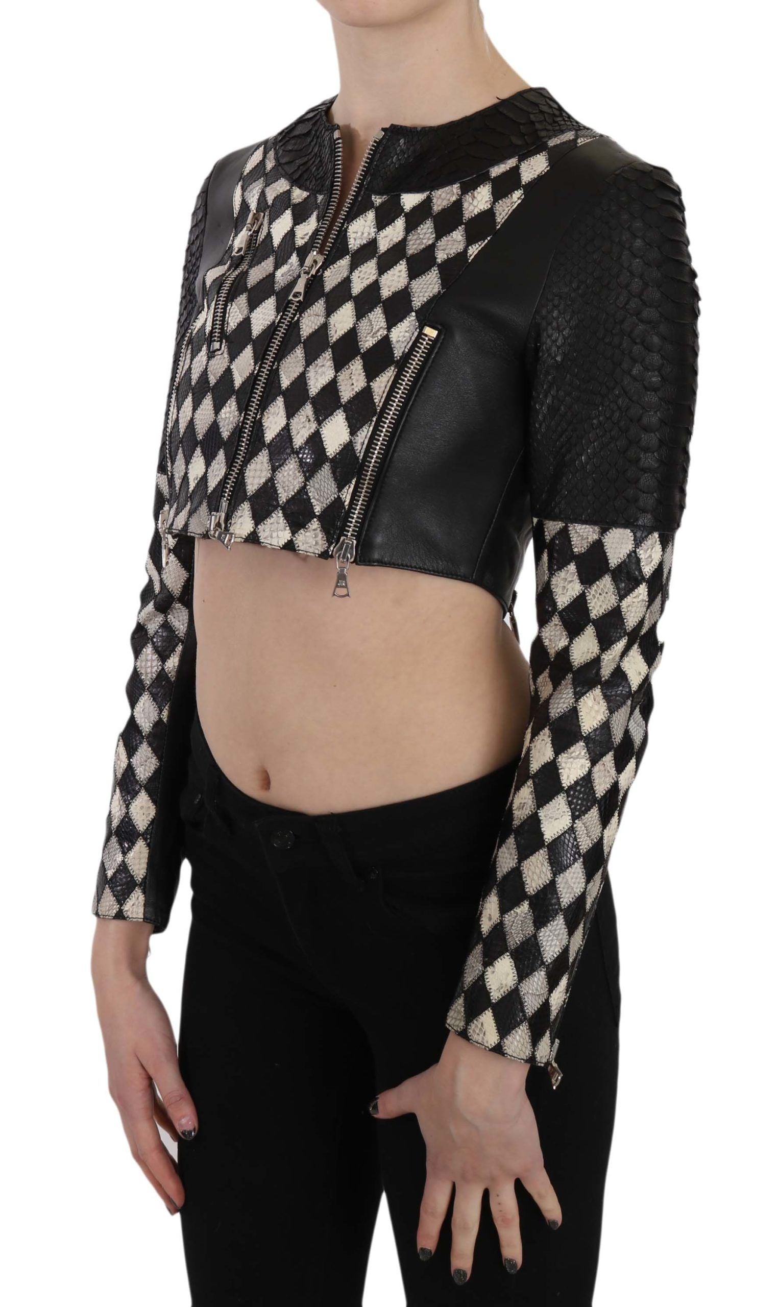 Argyle Patterned Leather Jacket — Black