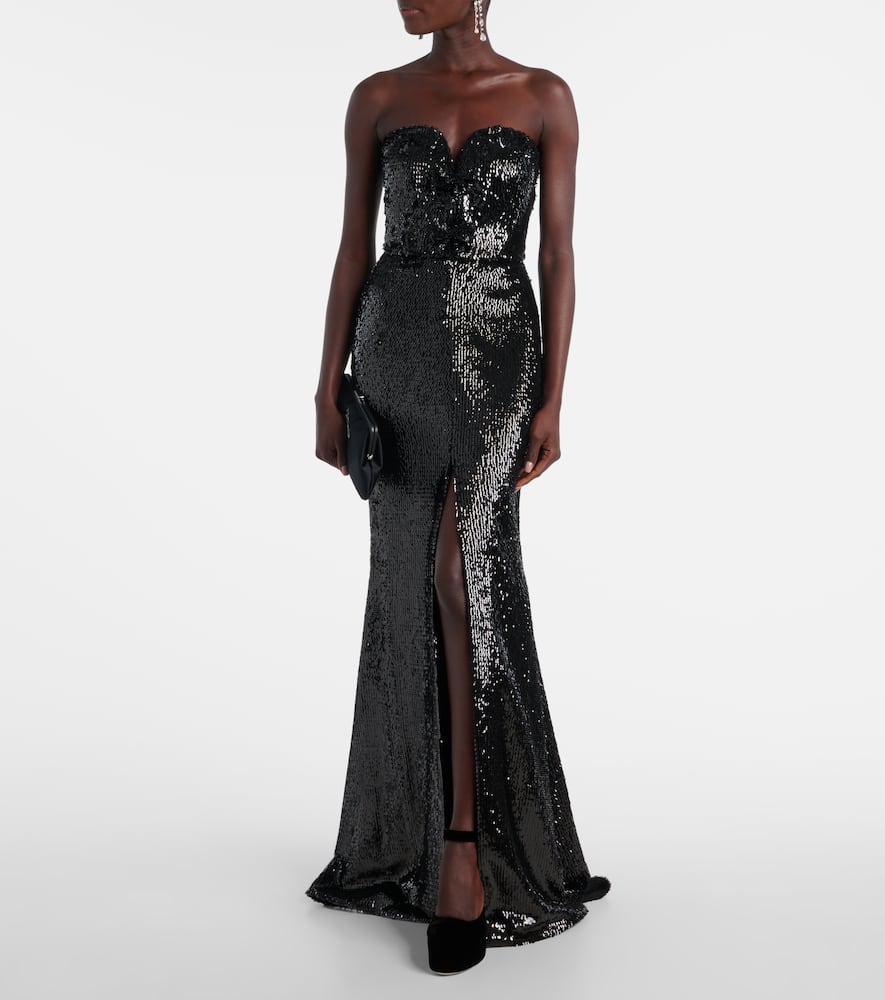 Sequined strapless silk-blend gown