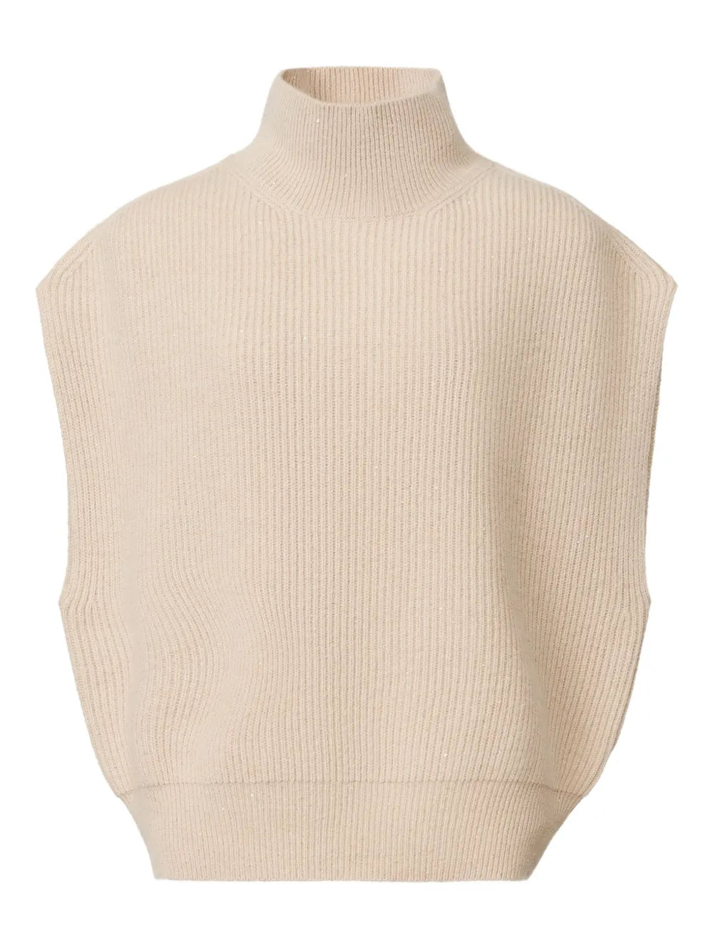 Ribbed-Knit Turtleneck Tank Top — Cream