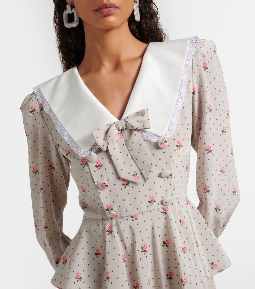 Floral polka-dot silk midi dress