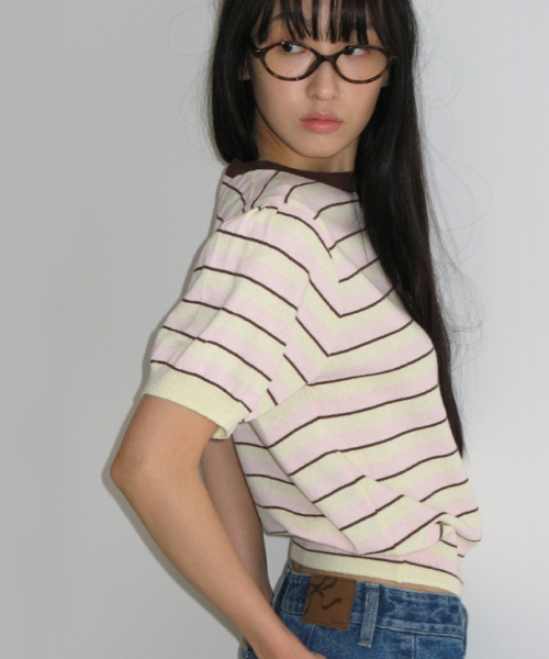 STRIPE PUFF KNIT YELLOW BROWN