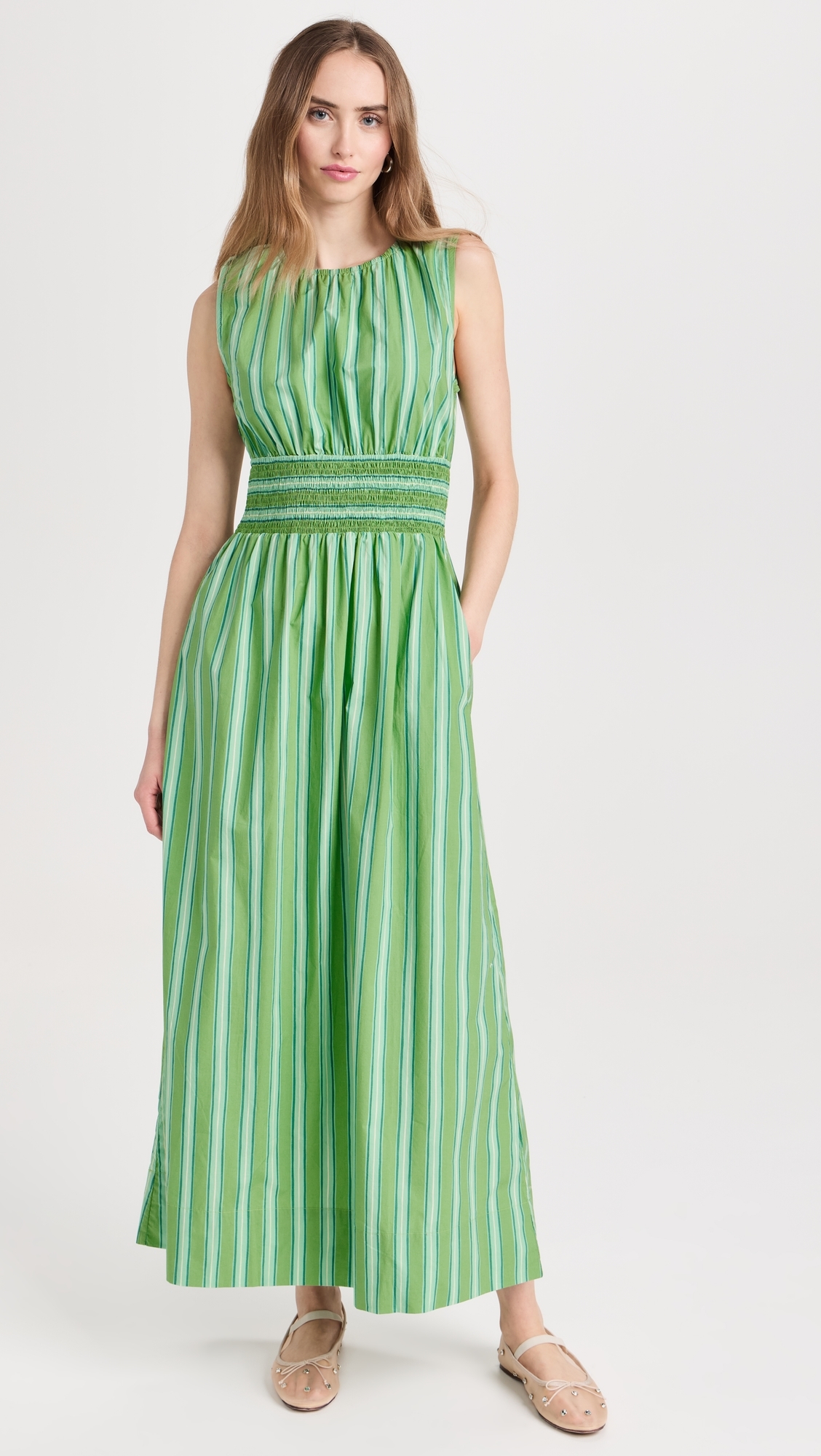 Cira Maxi Dress Akaia Stripe- Green XS