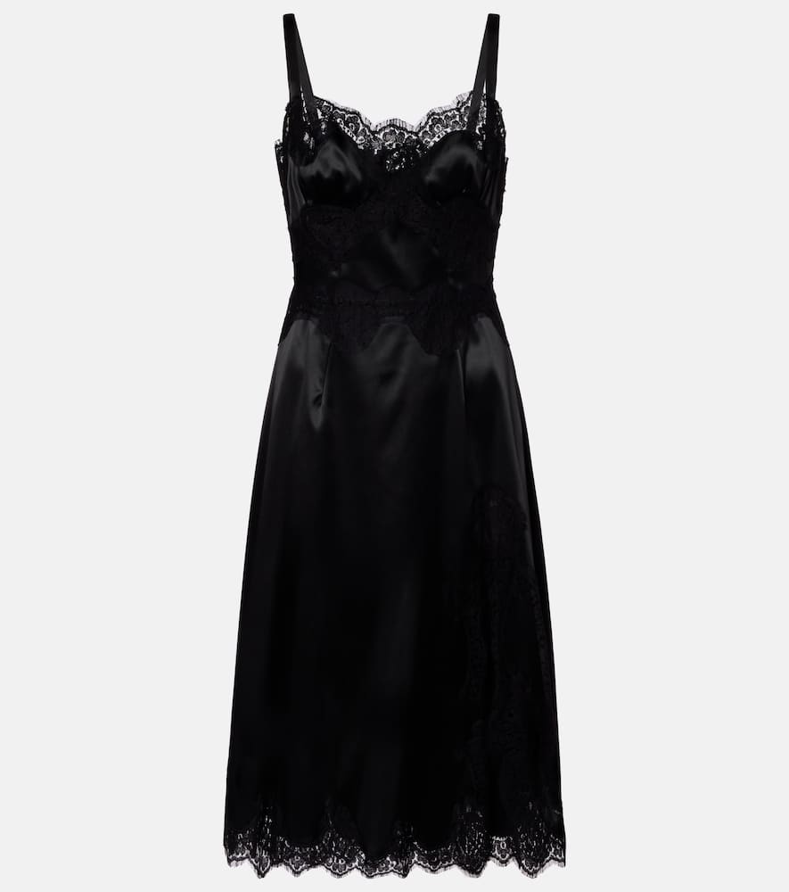 Lace-trimmed satin slip dress