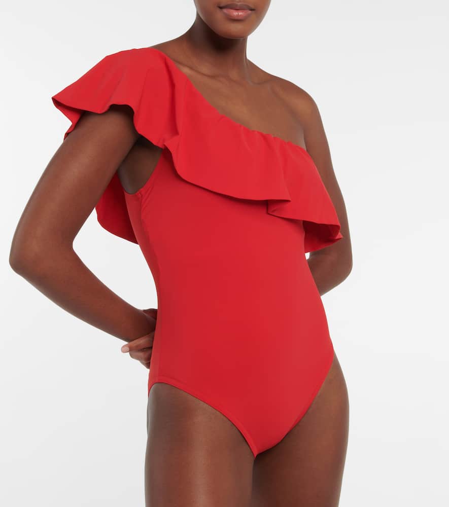 Ruffle-trimmed one-shoulder swimsuit