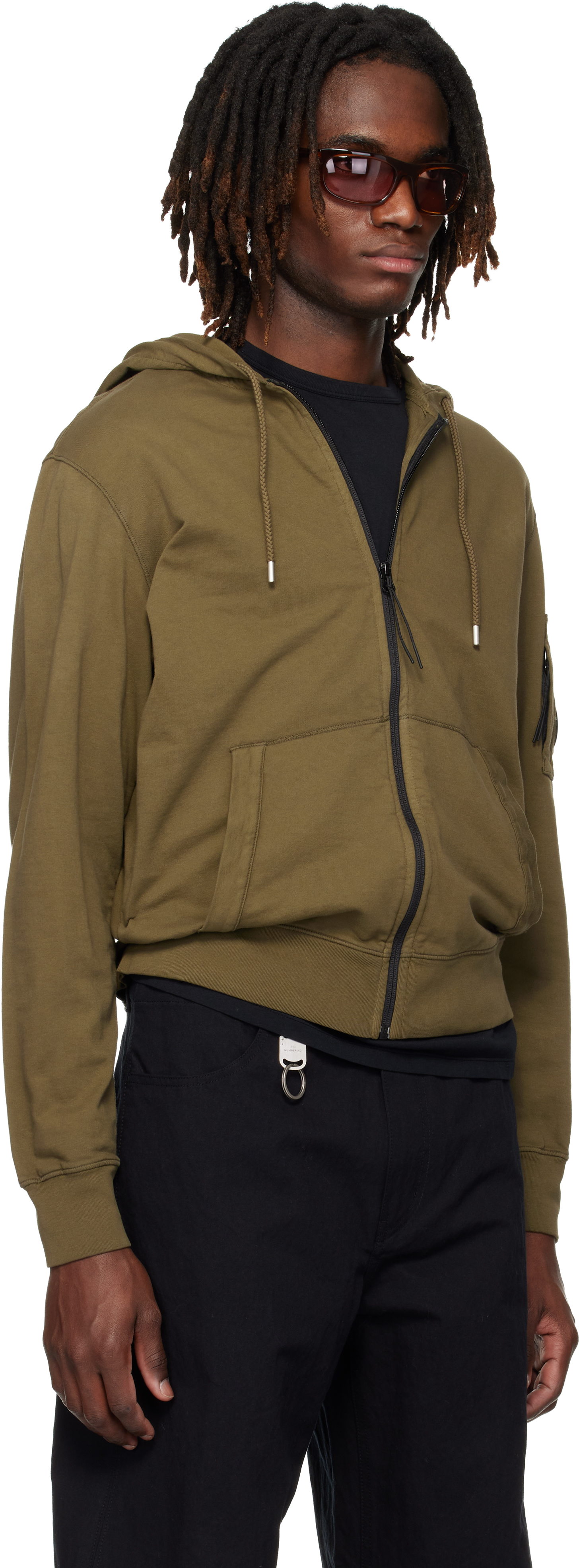 Khaki Light Fleece Zip Lens Hoodie