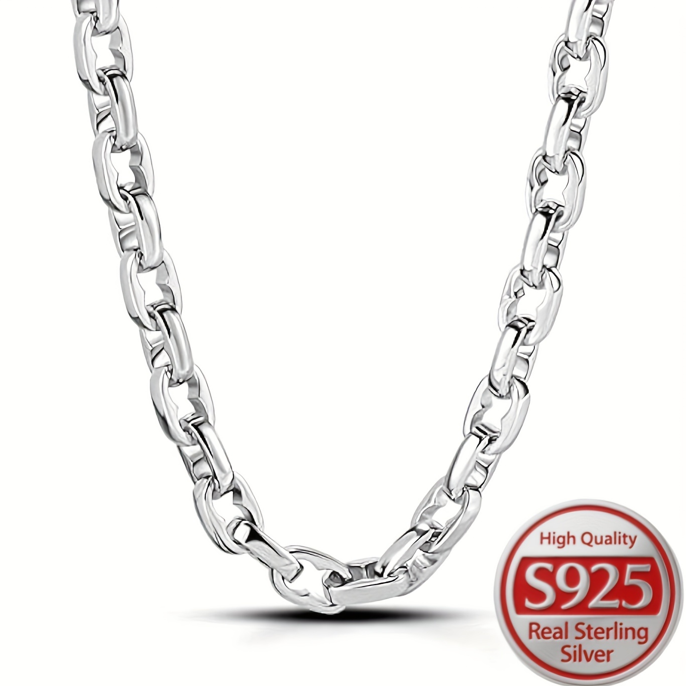 TEMU 925 Sterling Silver, Thick O-shaped Necklace, Suitable For Men And Women, Independently Designed By , An Unusual Accessory, Hypoallergenic