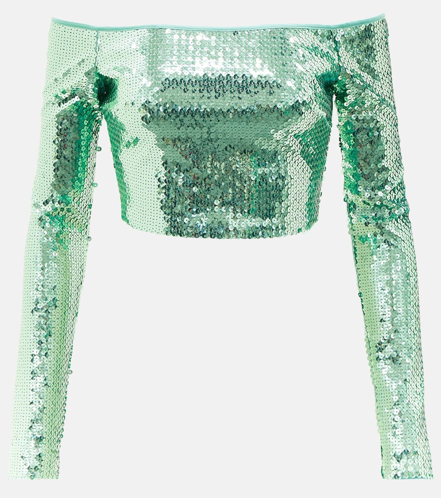 Sequined off-shoulder crop top