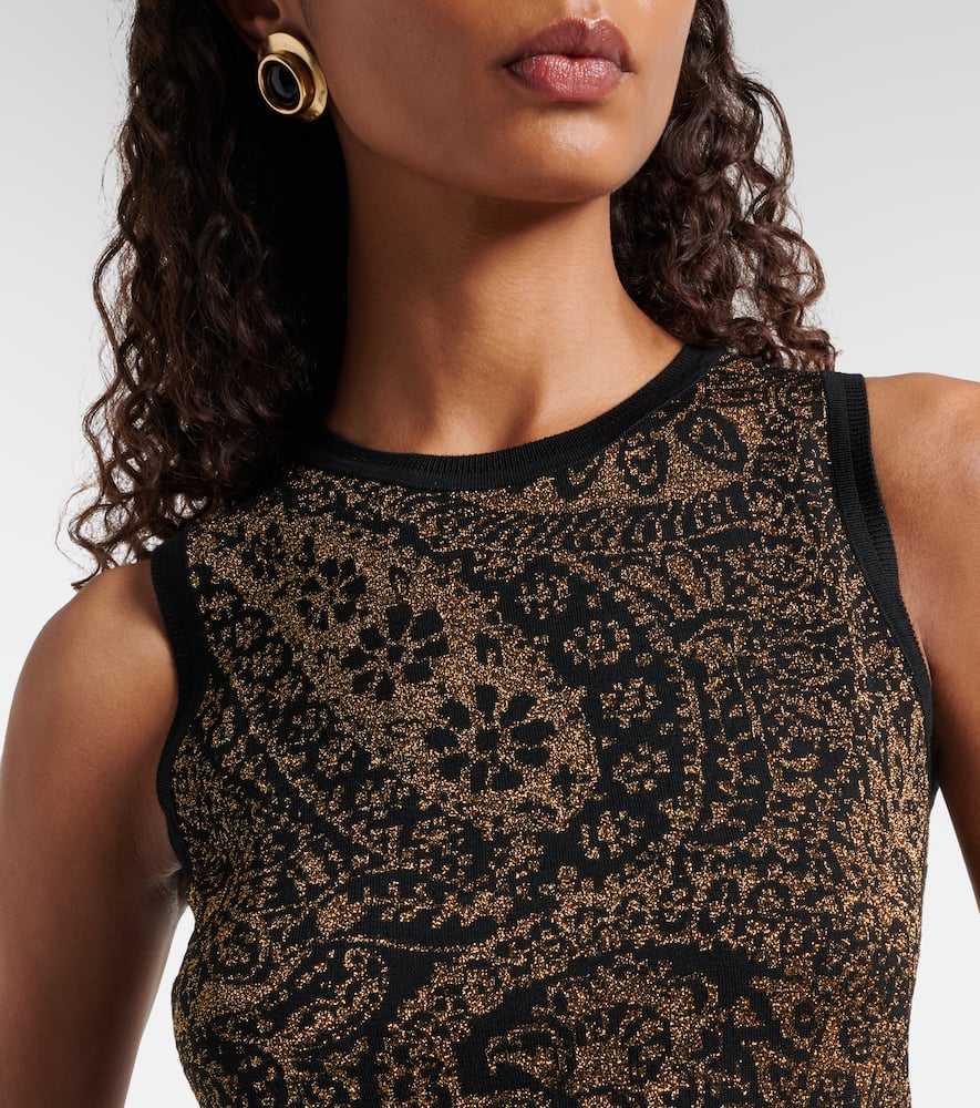 Paisley wool-blend lamé tank top