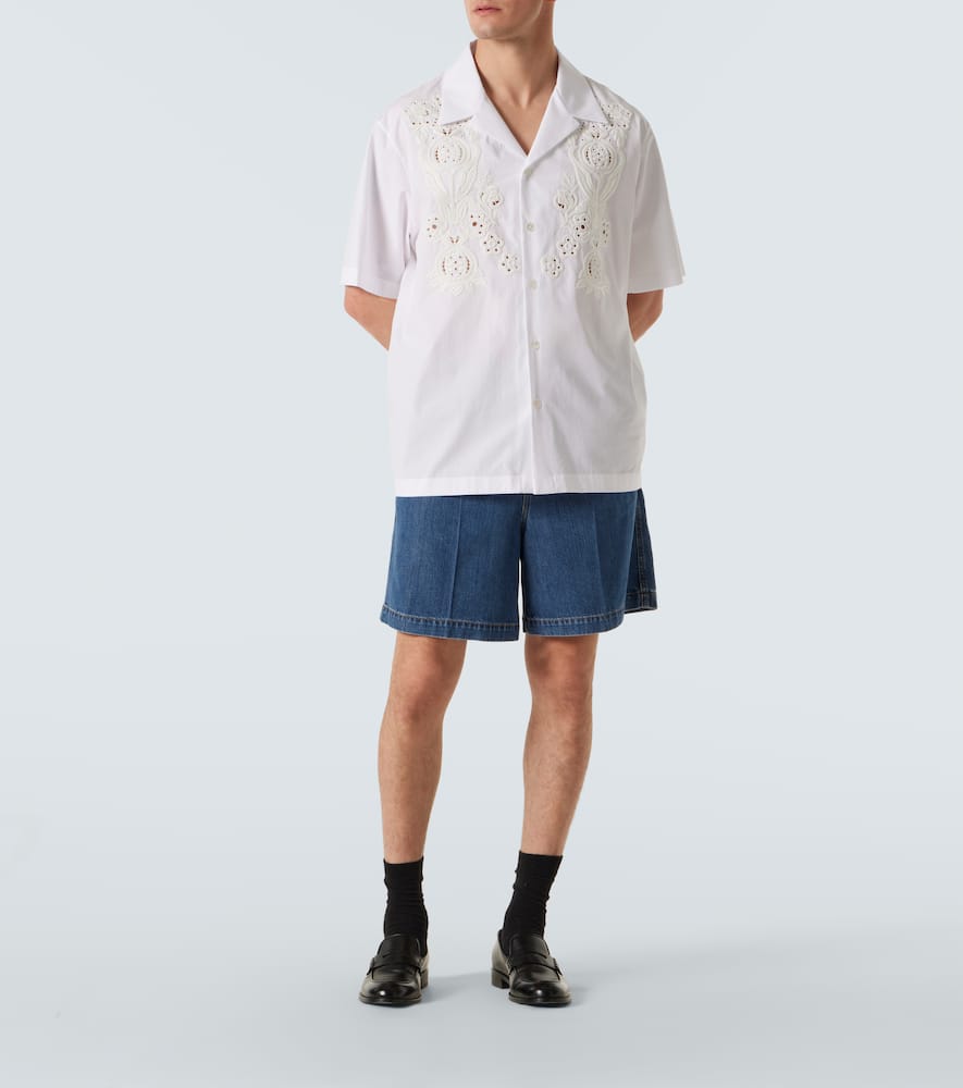 Embroidered cotton poplin bowling shirt