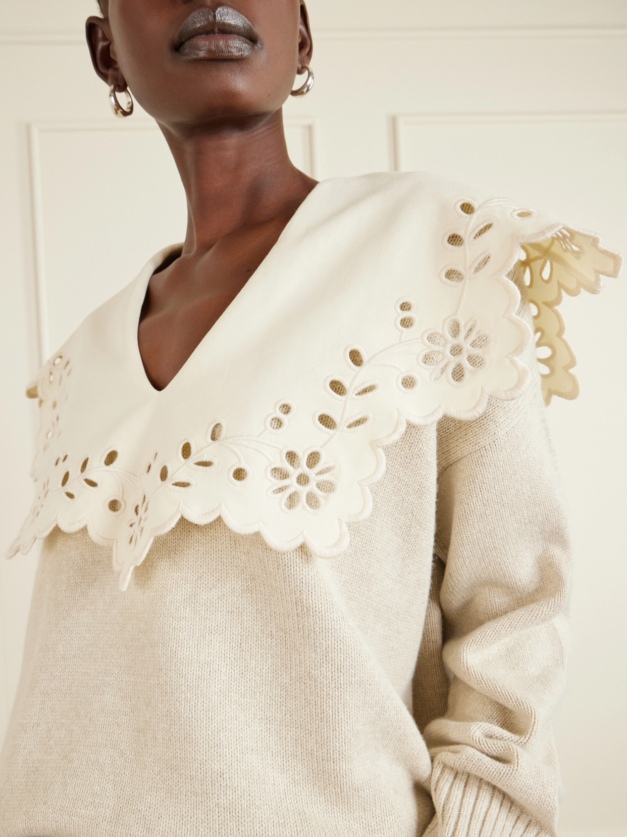 Toro Broderie Anglaise-trimmed Wool Sweater - Neutrals