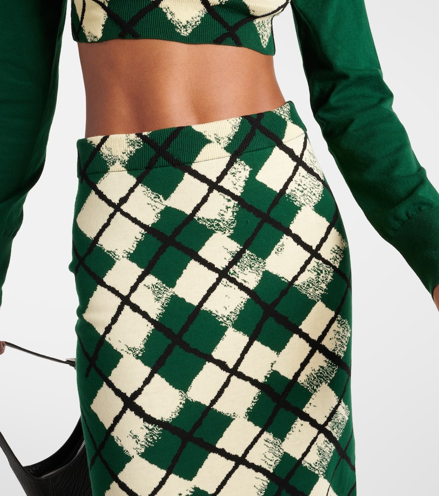 Checked cotton midi skirt