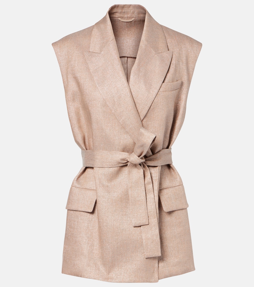 Belted linen-blend vest