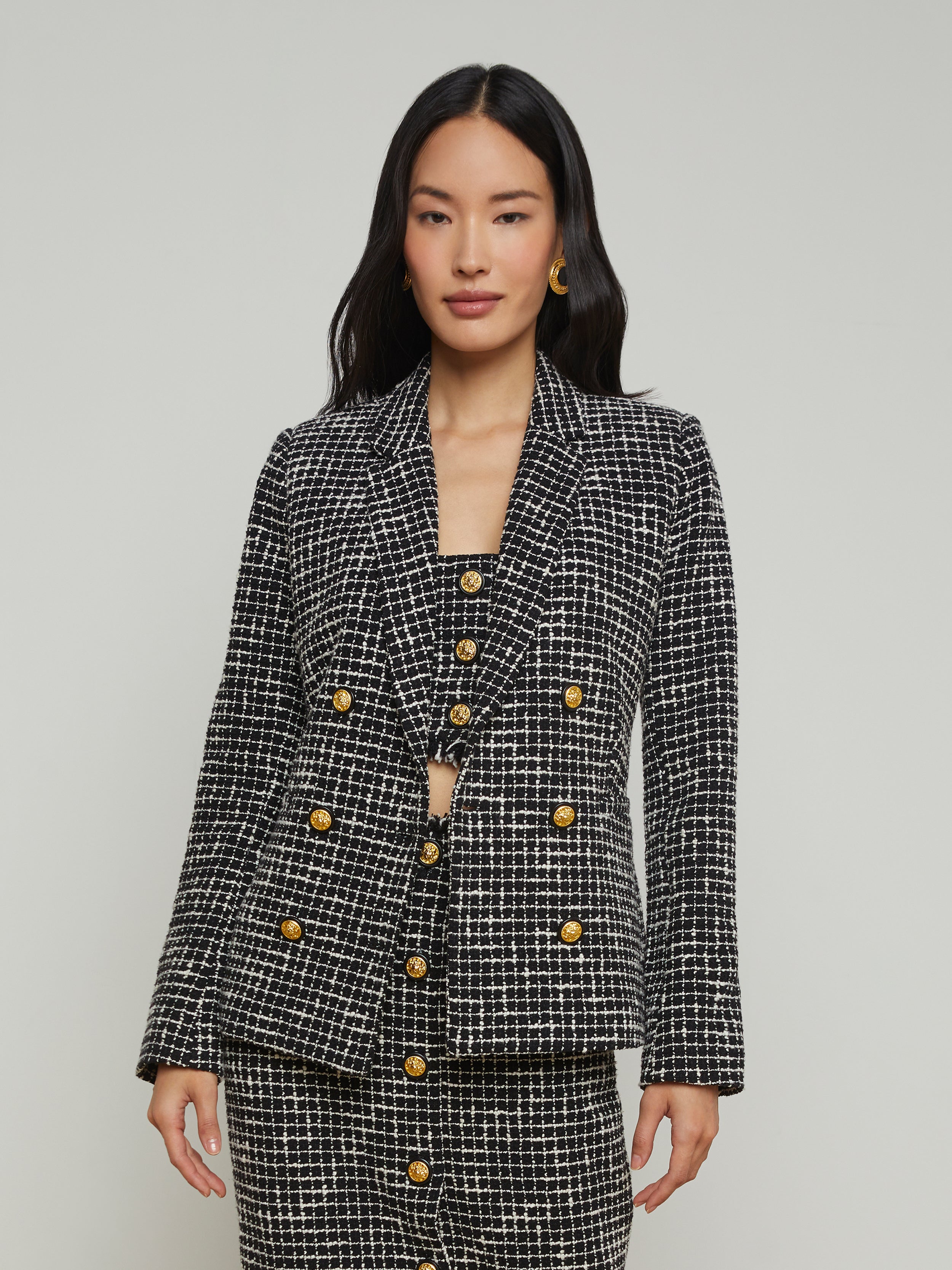 Colin Tweed Blazer In Black/Ecru