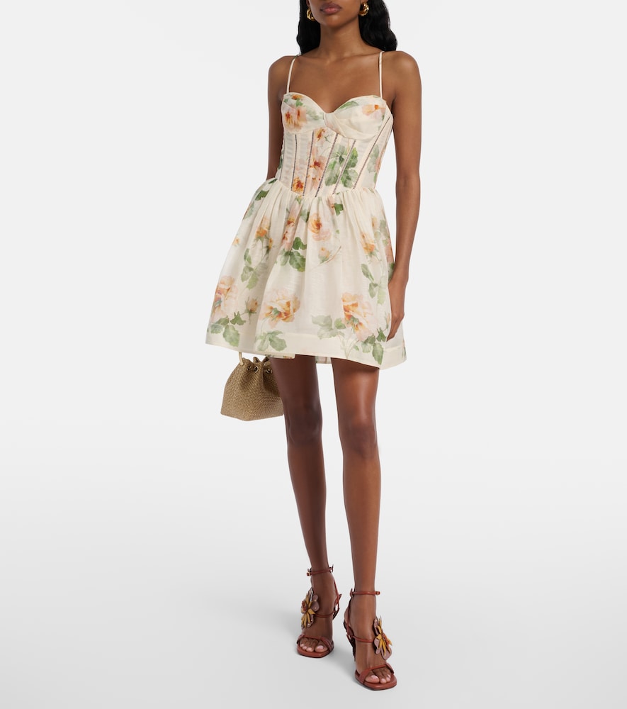 Carousel floral silk and linen bustier dress