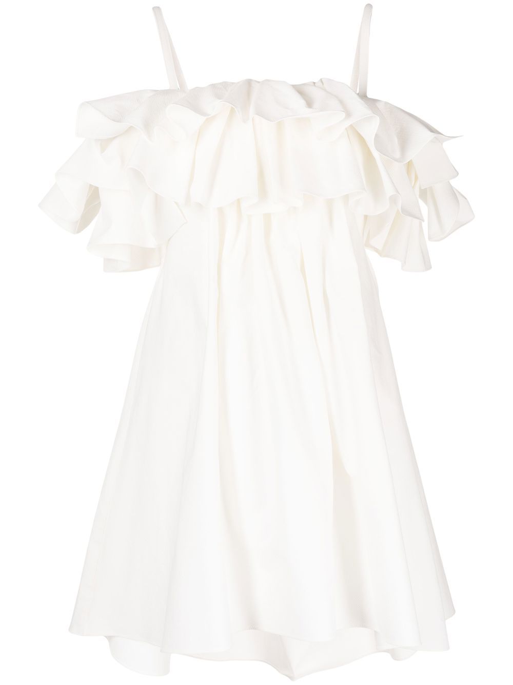 Cold-shoulder ruffled dress - White
