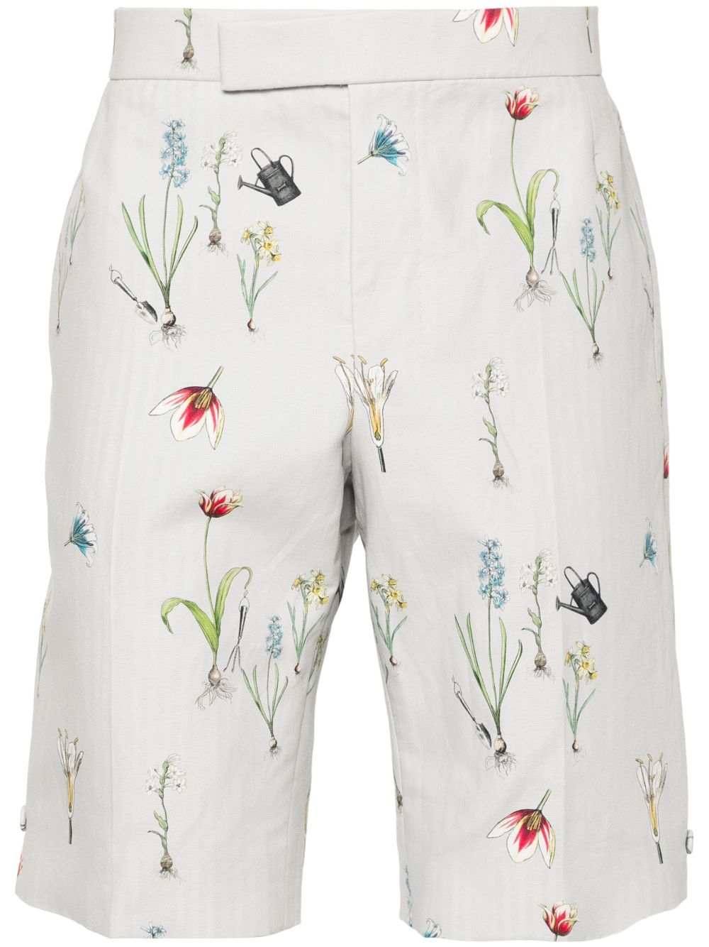 Floral-print straight-leg shorts - Grey