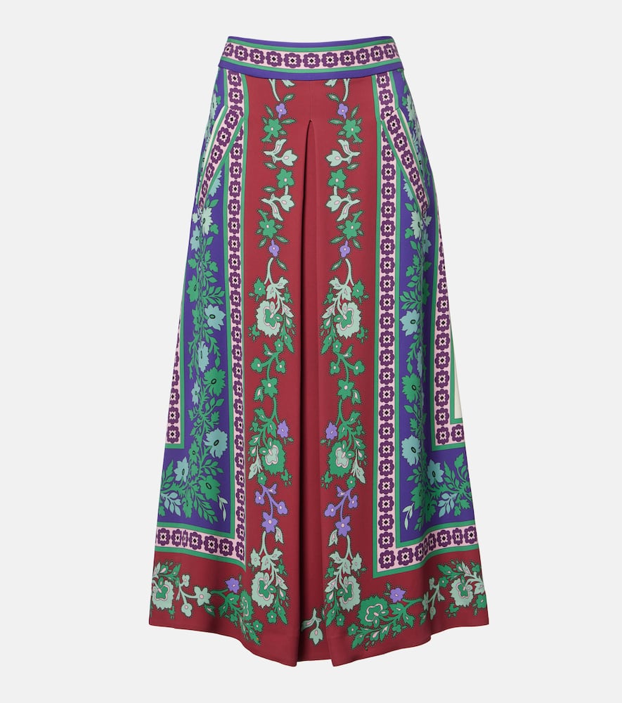 Santa Monica printed satin midi skirt