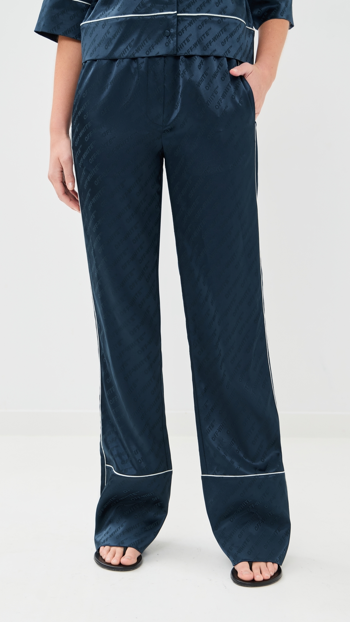 Jacquard Off Satin Pajama Pants Blue Iris