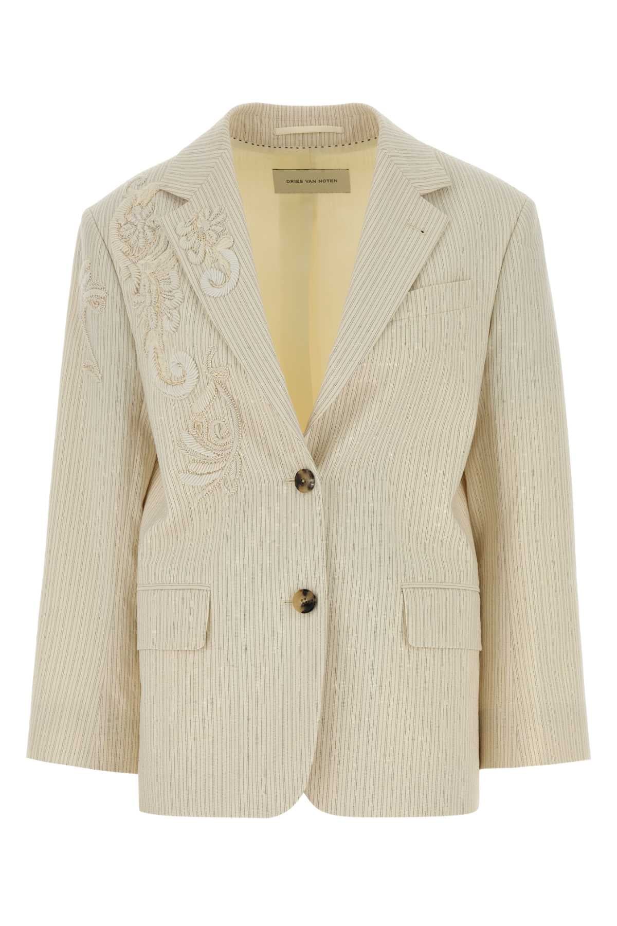 Embroidered Pinstripe Blazer — Beige