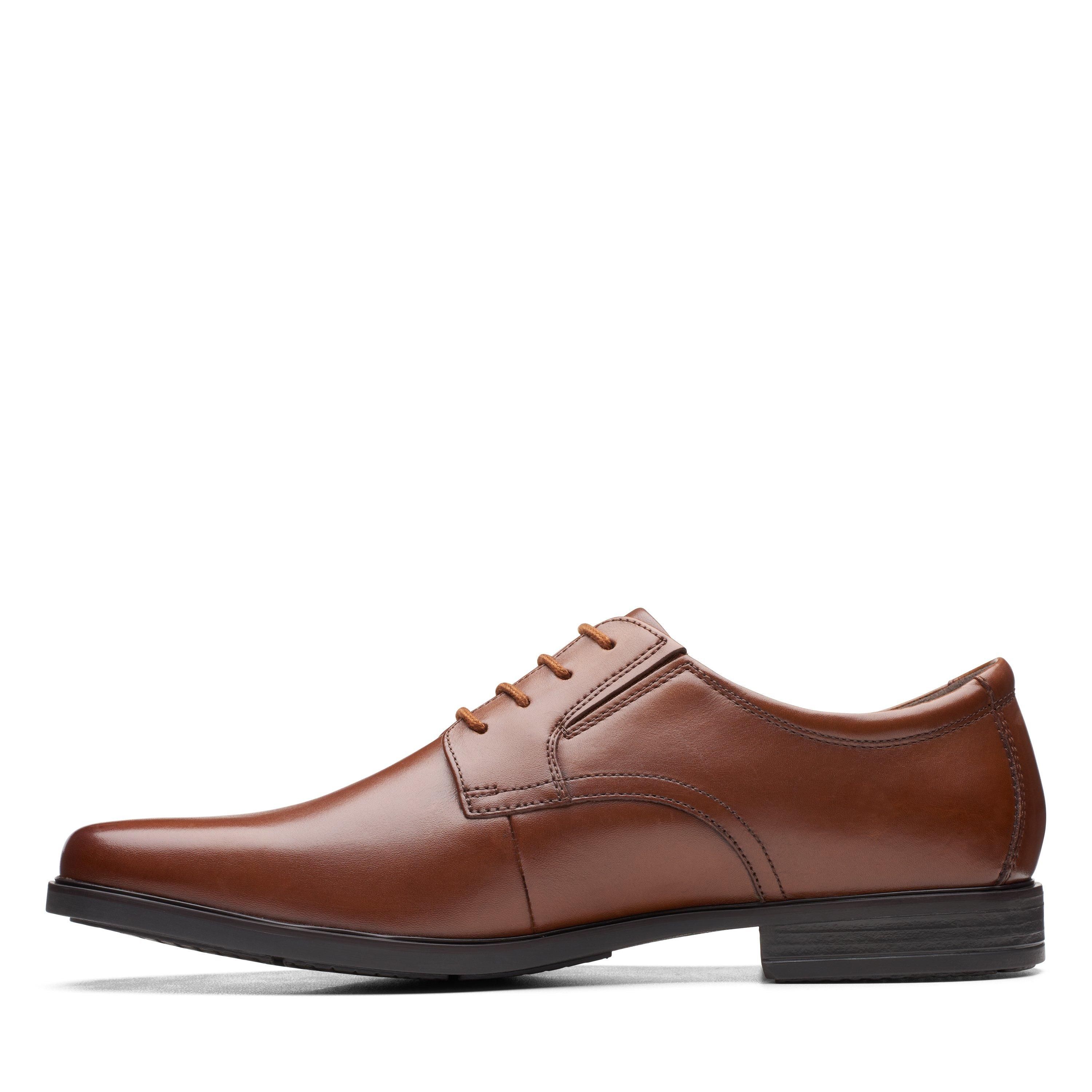 Clarks Men's Howard Walk Dark Tan Leather Lace Up, Derby Shoes in Brown | : 9/Wide Fit