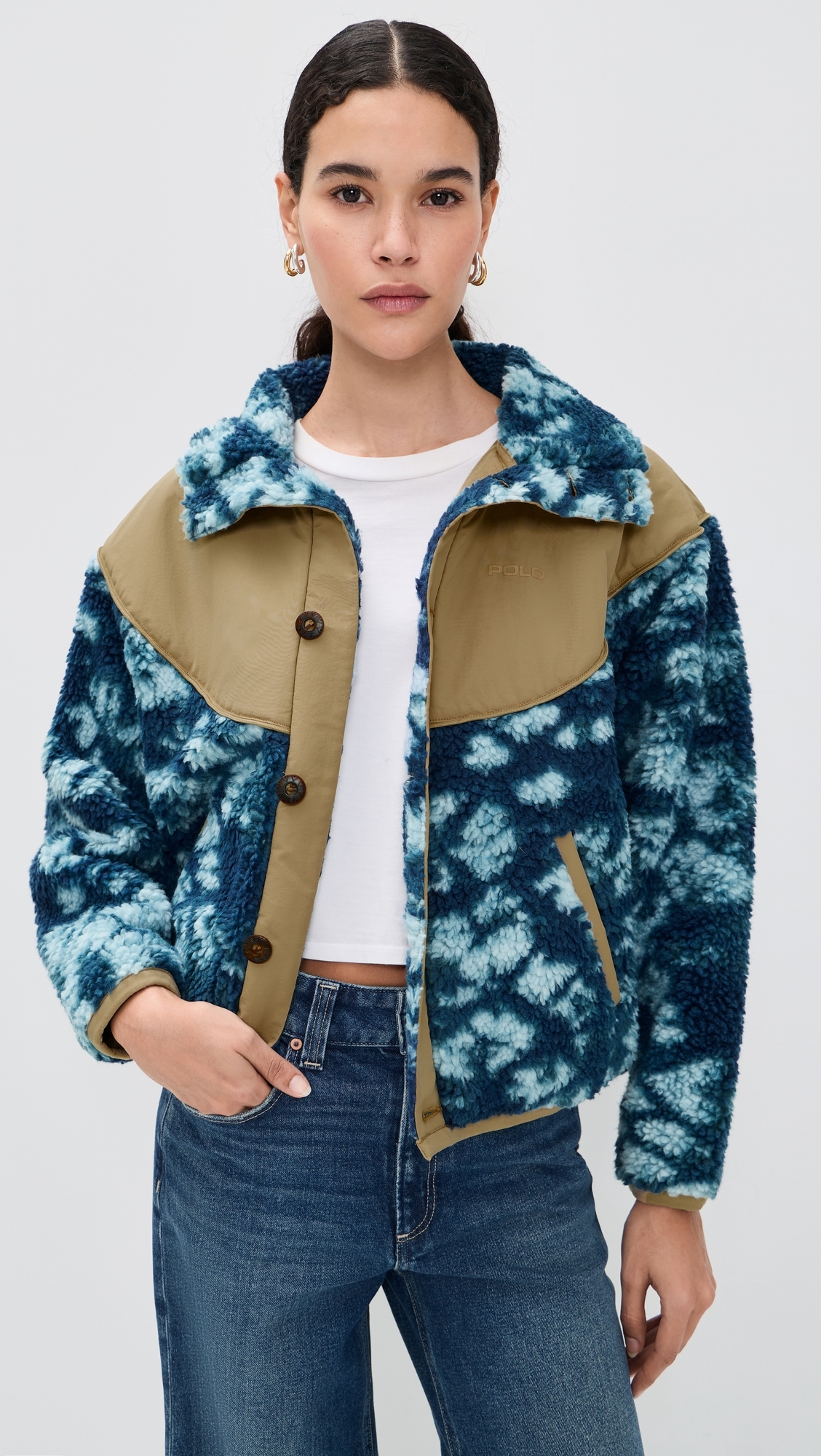 Jacquard Knit Long Sleeve Funnel Neck Jacket Tie Dye Jacquard