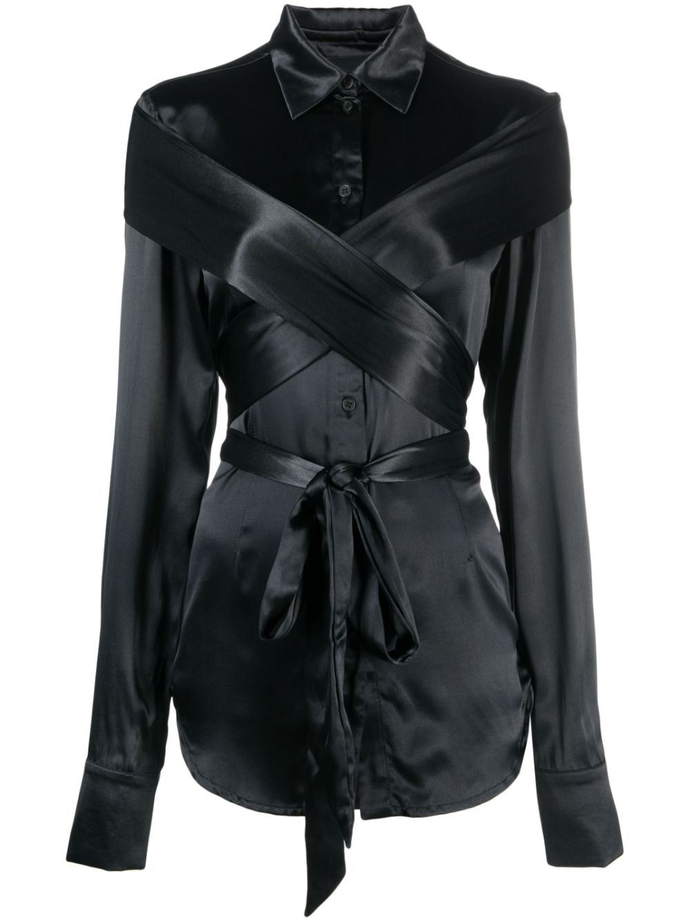 Wraparound-strap satin shirt - Black