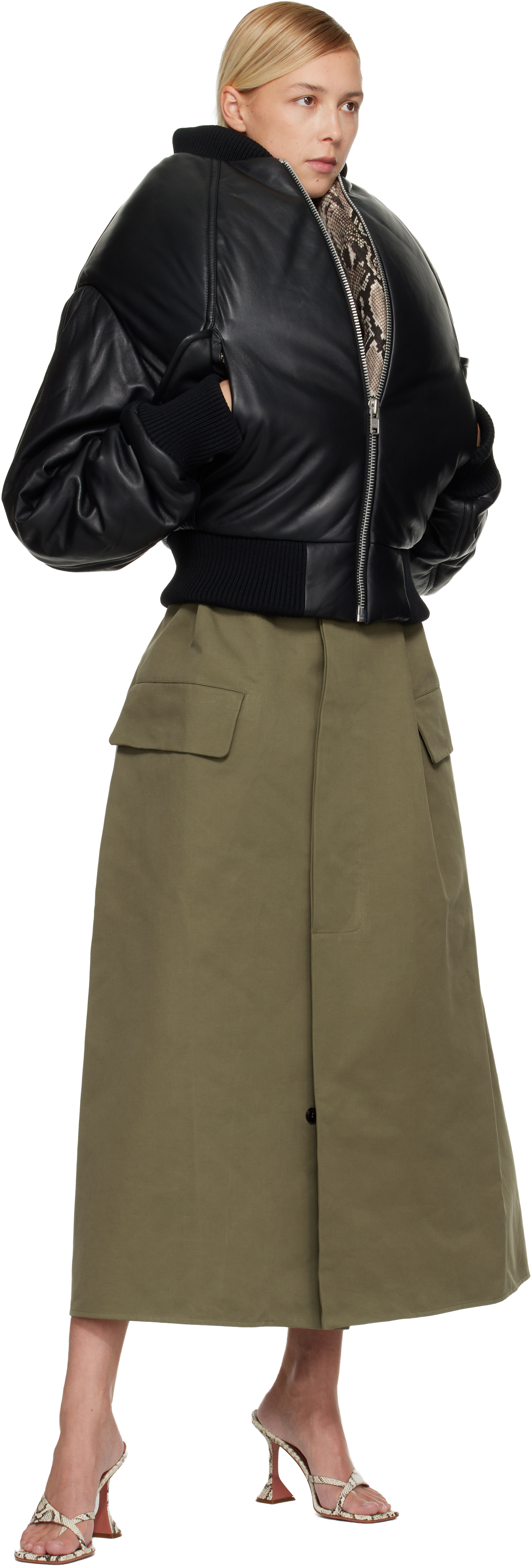 Black 'Over The Shoulders' Leather Bomber Jacket
